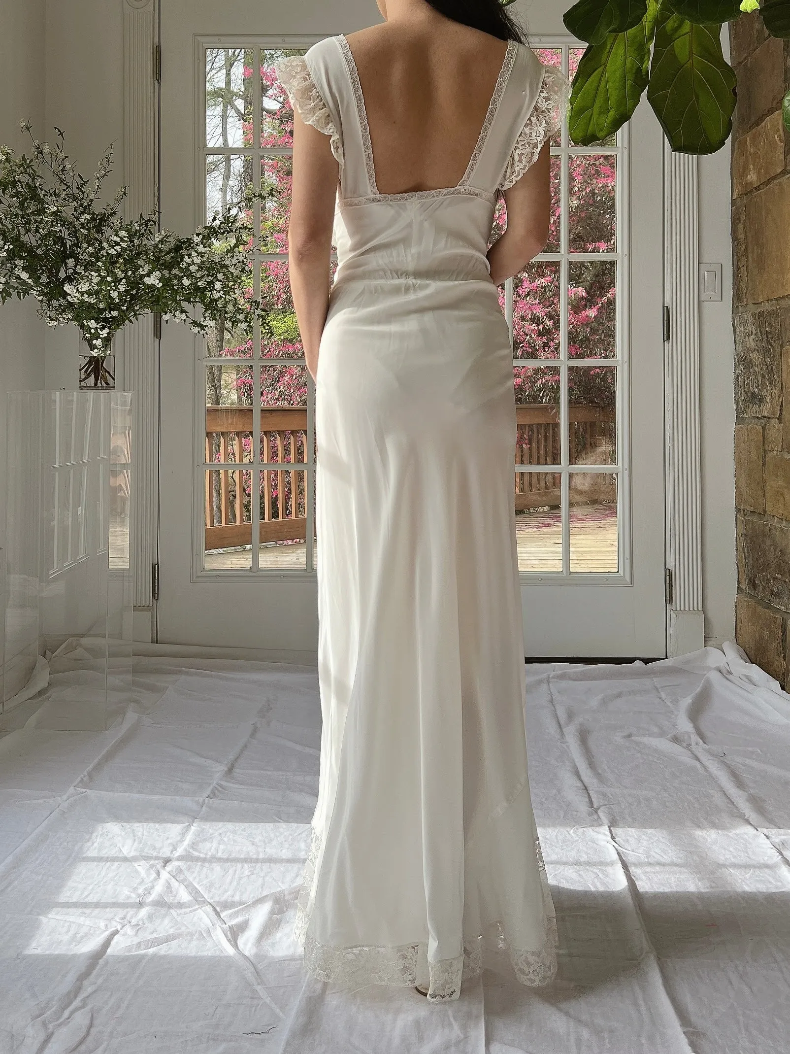 1930s Off White Flutter Rayon Slip - M