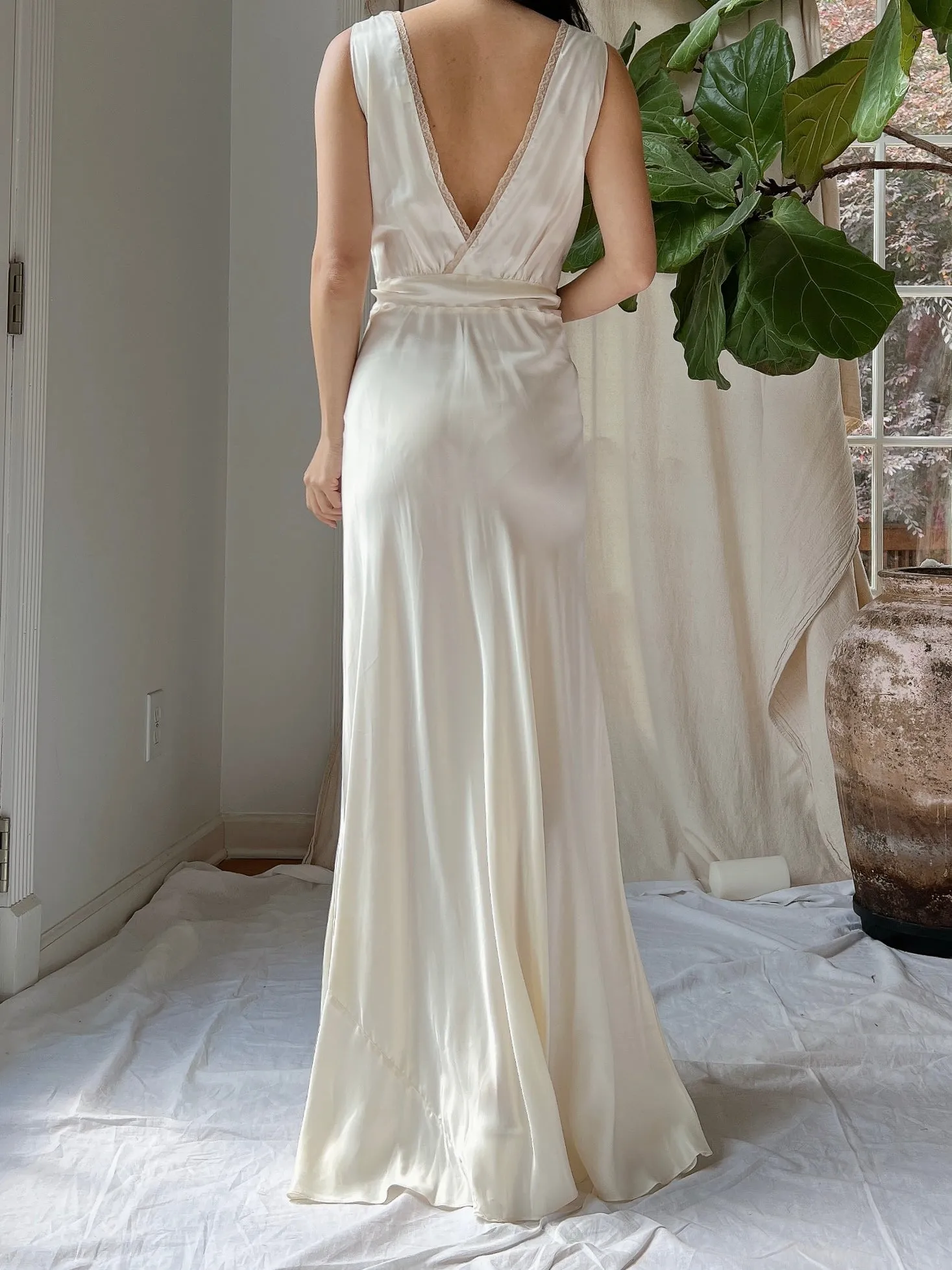 1930s Satin and Lace Slip Dress - S/M