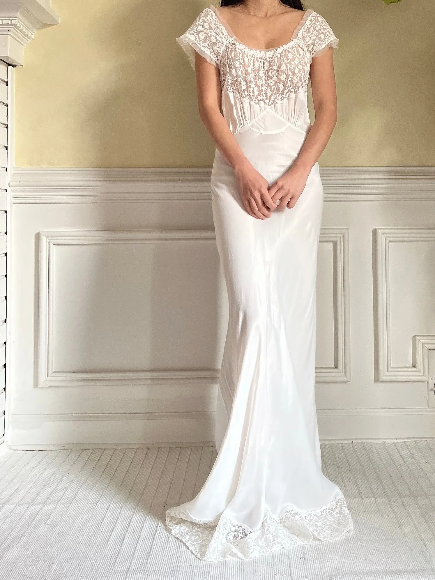1930s Satin Needle Lace Gown - S/M