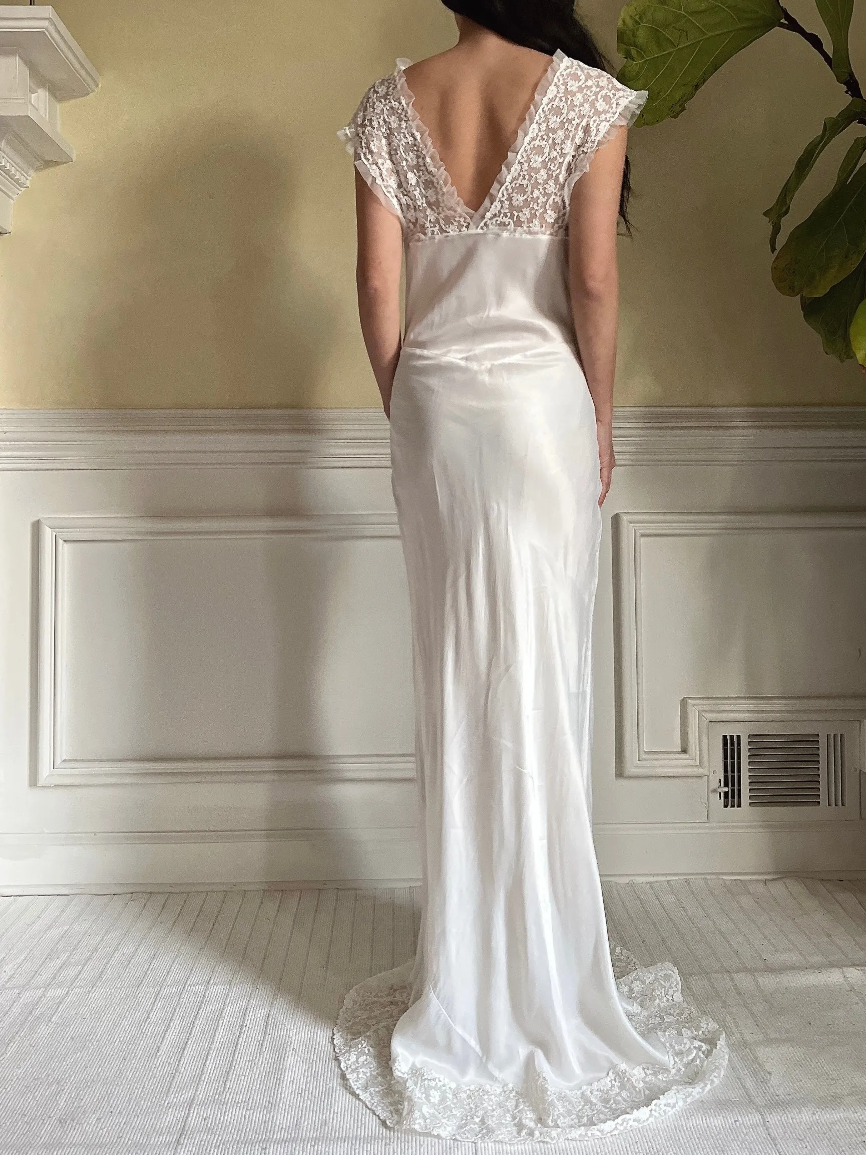 1930s Satin Needle Lace Gown - S/M