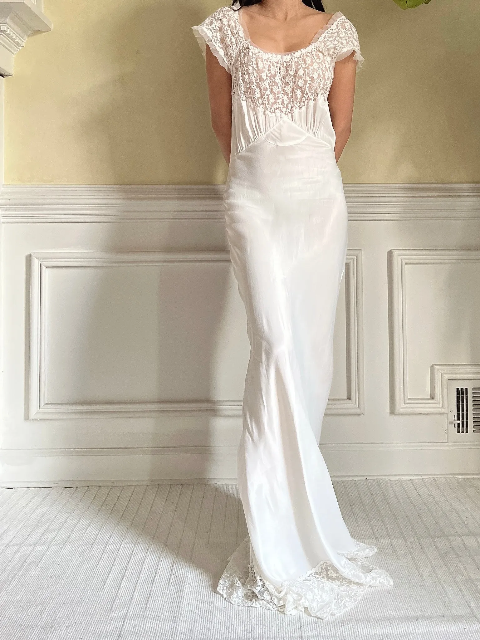 1930s Satin Needle Lace Gown - S/M