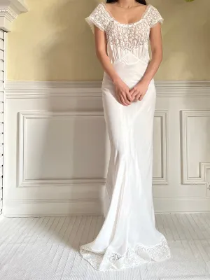 1930s Satin Needle Lace Gown - S/M