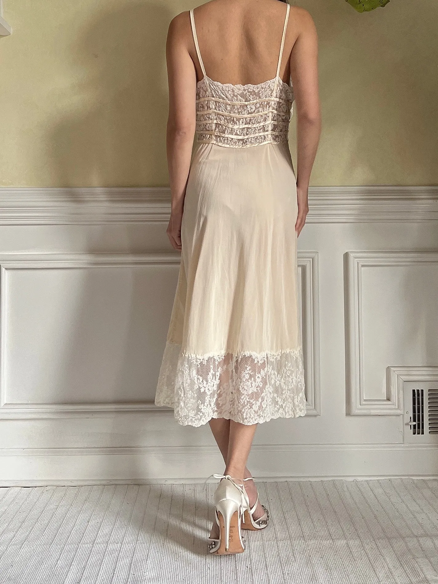 1930s Silk Crepe Alecon Lace Slip Dress - XS