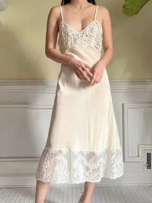 1930s Silk Crepe Alecon Lace Slip Dress - XS