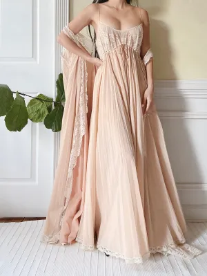1950s Pink Beige Lucie Ann Dressing Gown and Slip - One Size