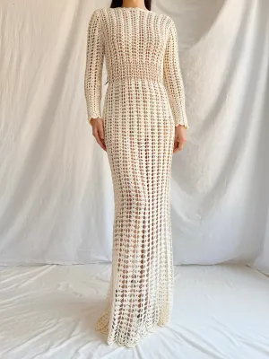 1970s Reversible Crochet Long Sleeve Dress - S