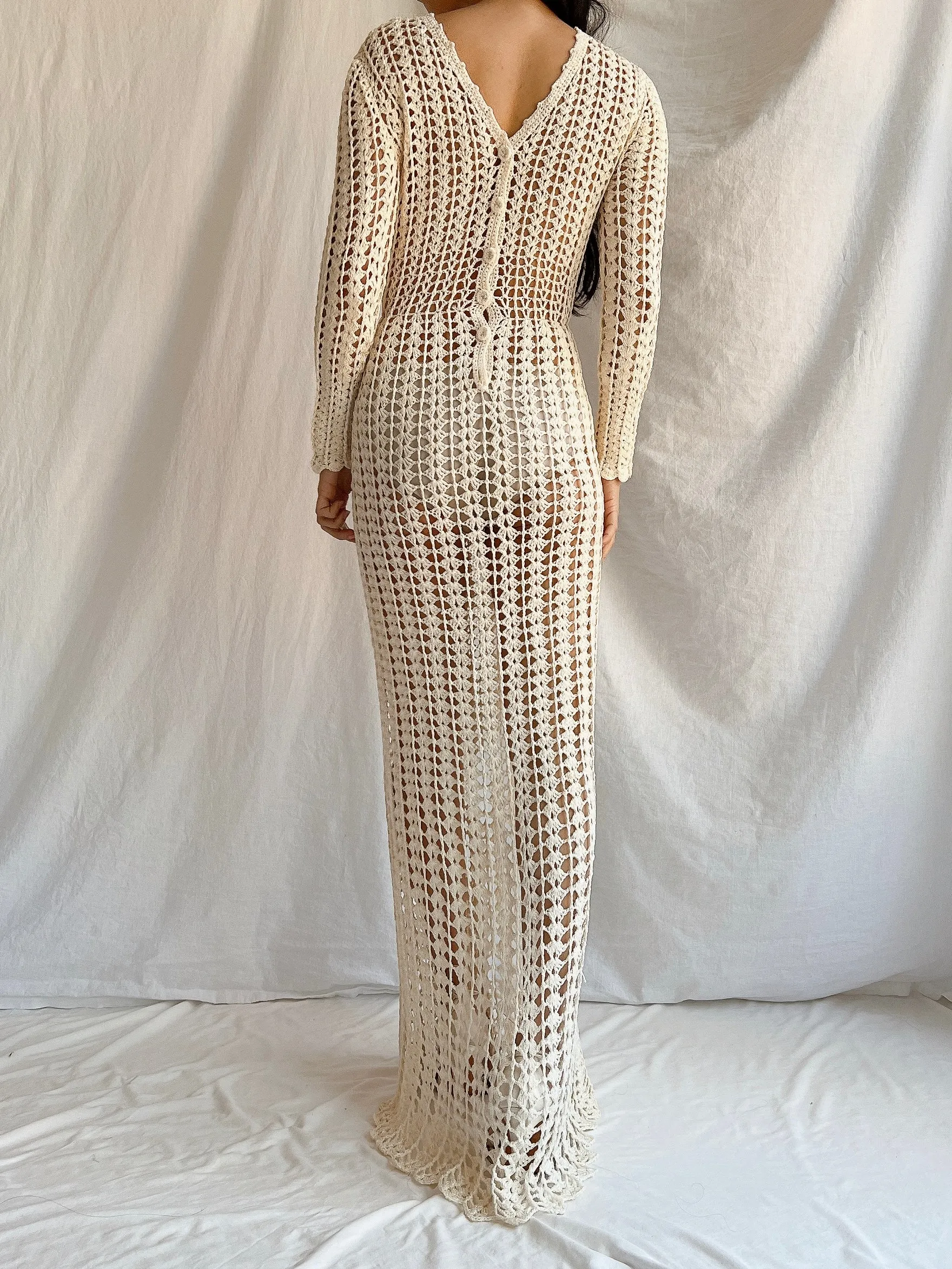 1970s Reversible Crochet Long Sleeve Dress - S