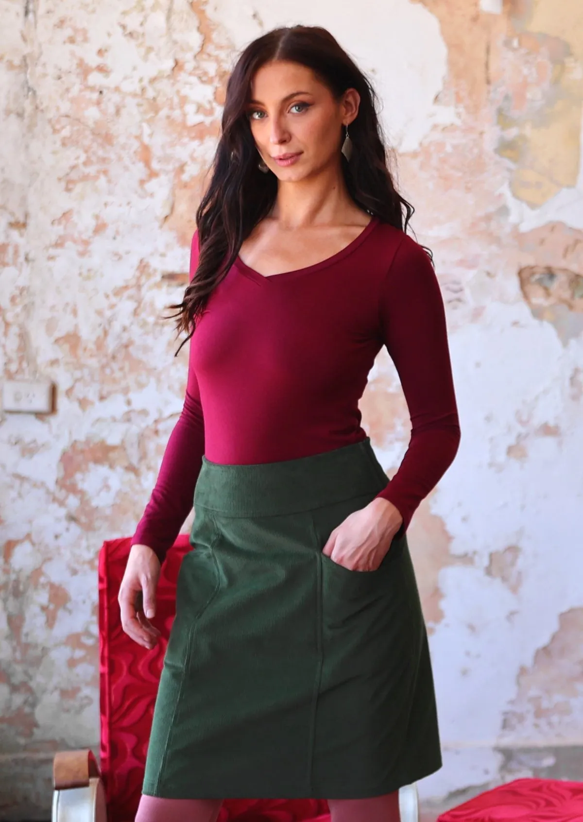Aalia Corduroy Skirt Douglas Fir