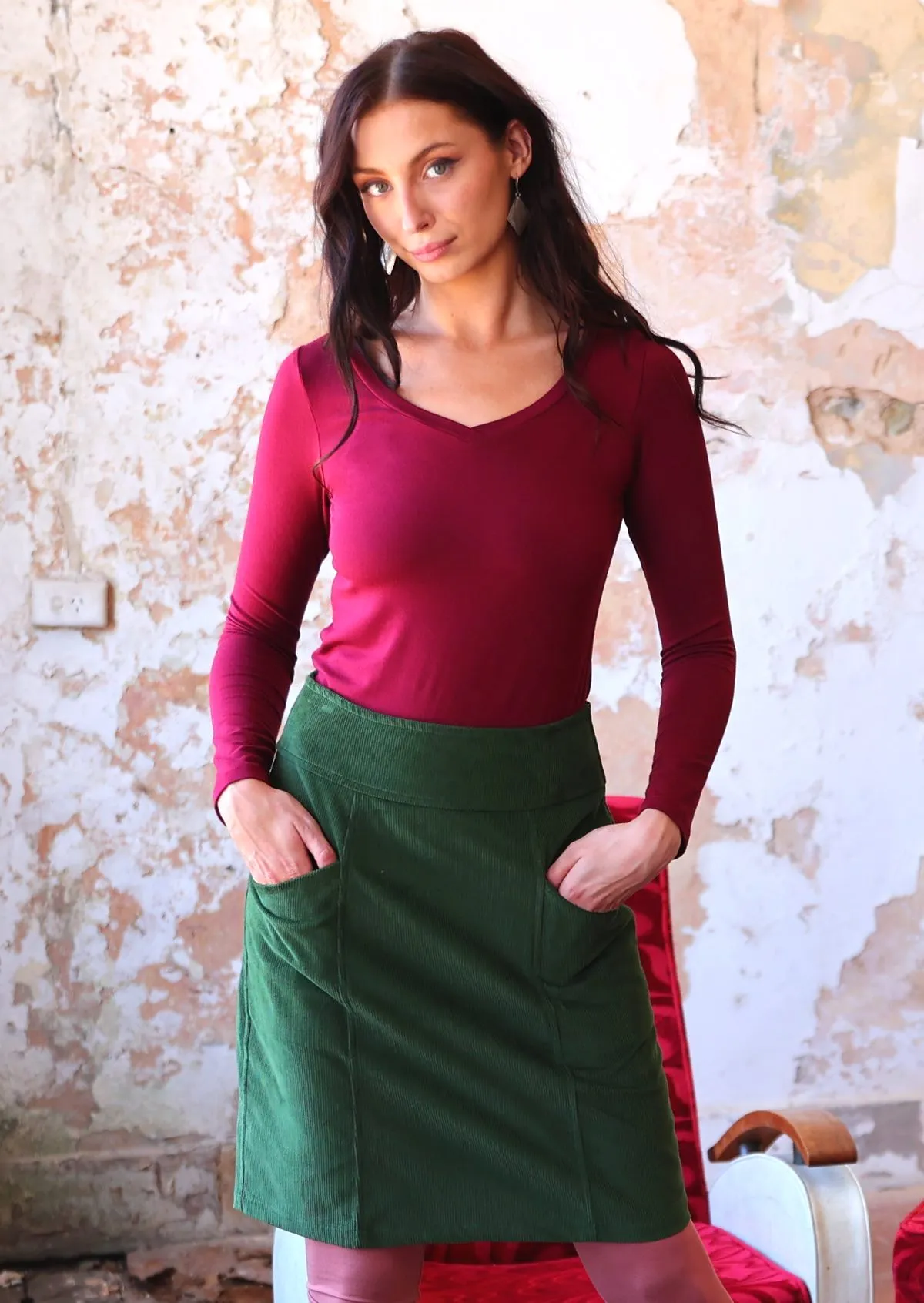 Aalia Corduroy Skirt Douglas Fir