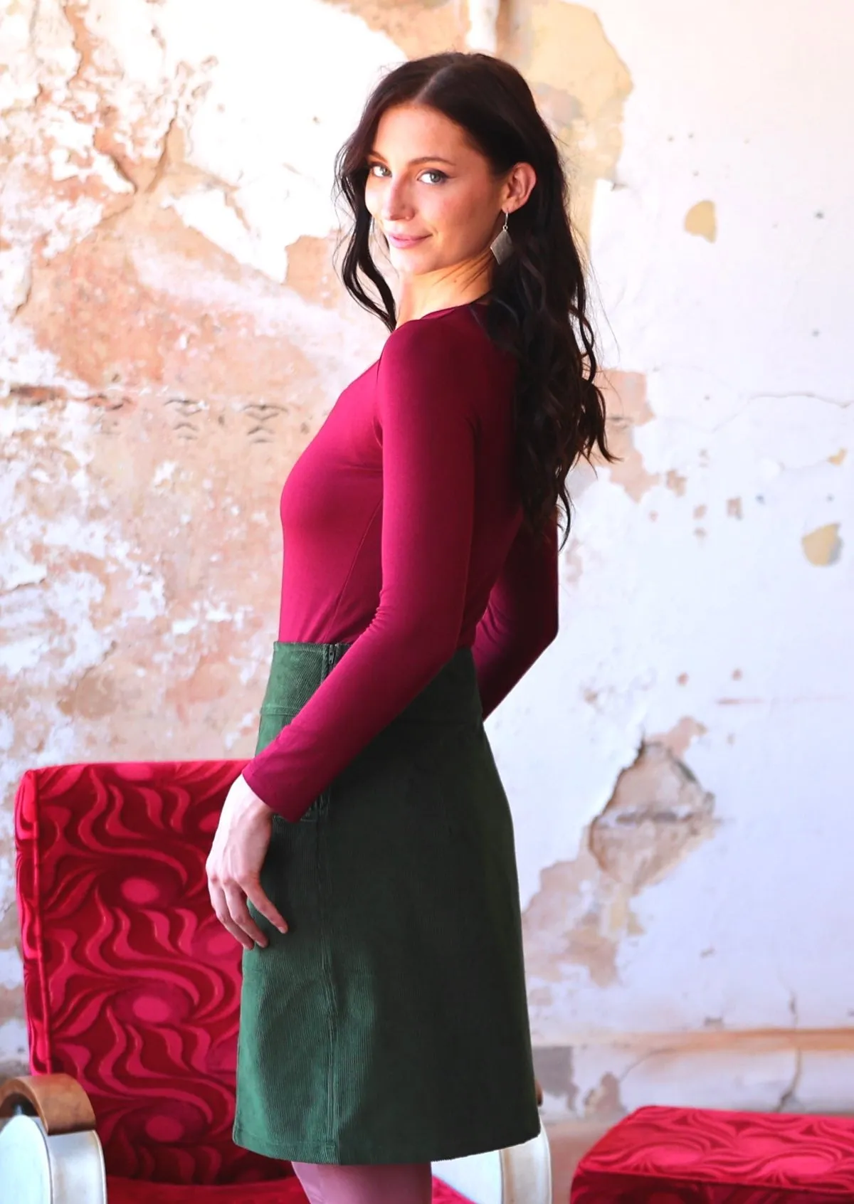 Aalia Corduroy Skirt Douglas Fir