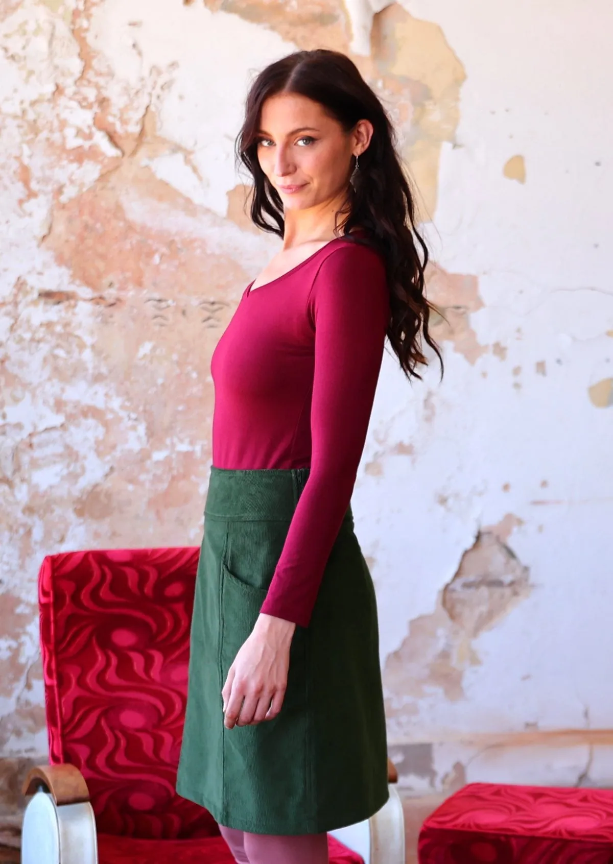 Aalia Corduroy Skirt Douglas Fir