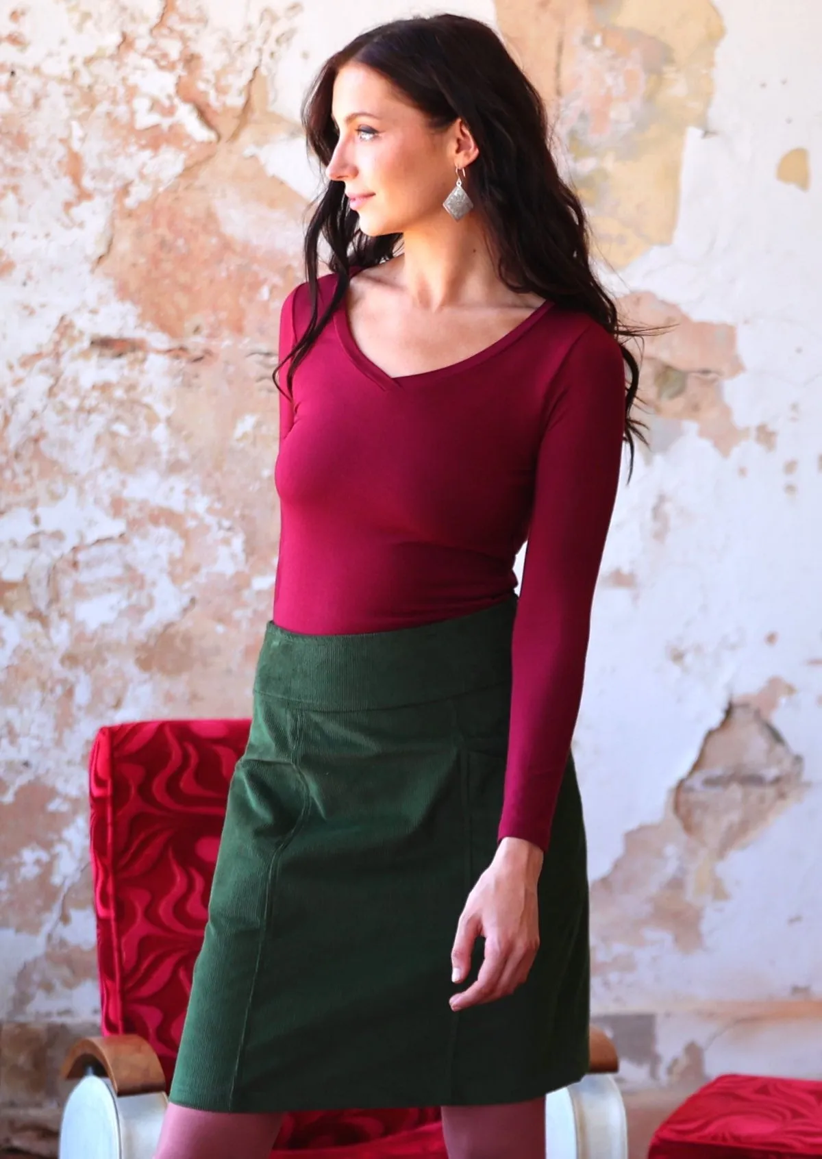 Aalia Corduroy Skirt Douglas Fir