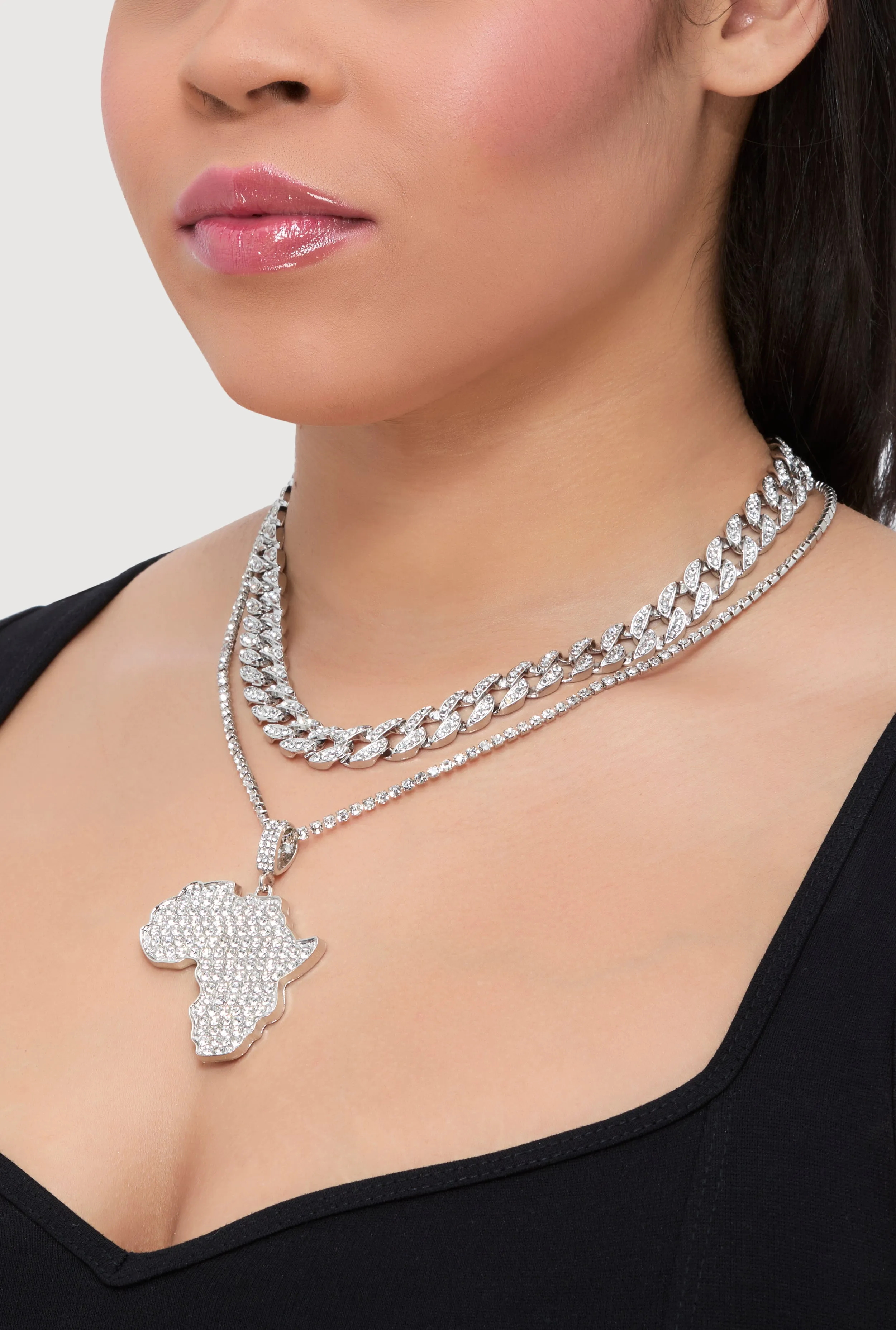 Africa Pendant Layered Chain Link Tennis Necklace