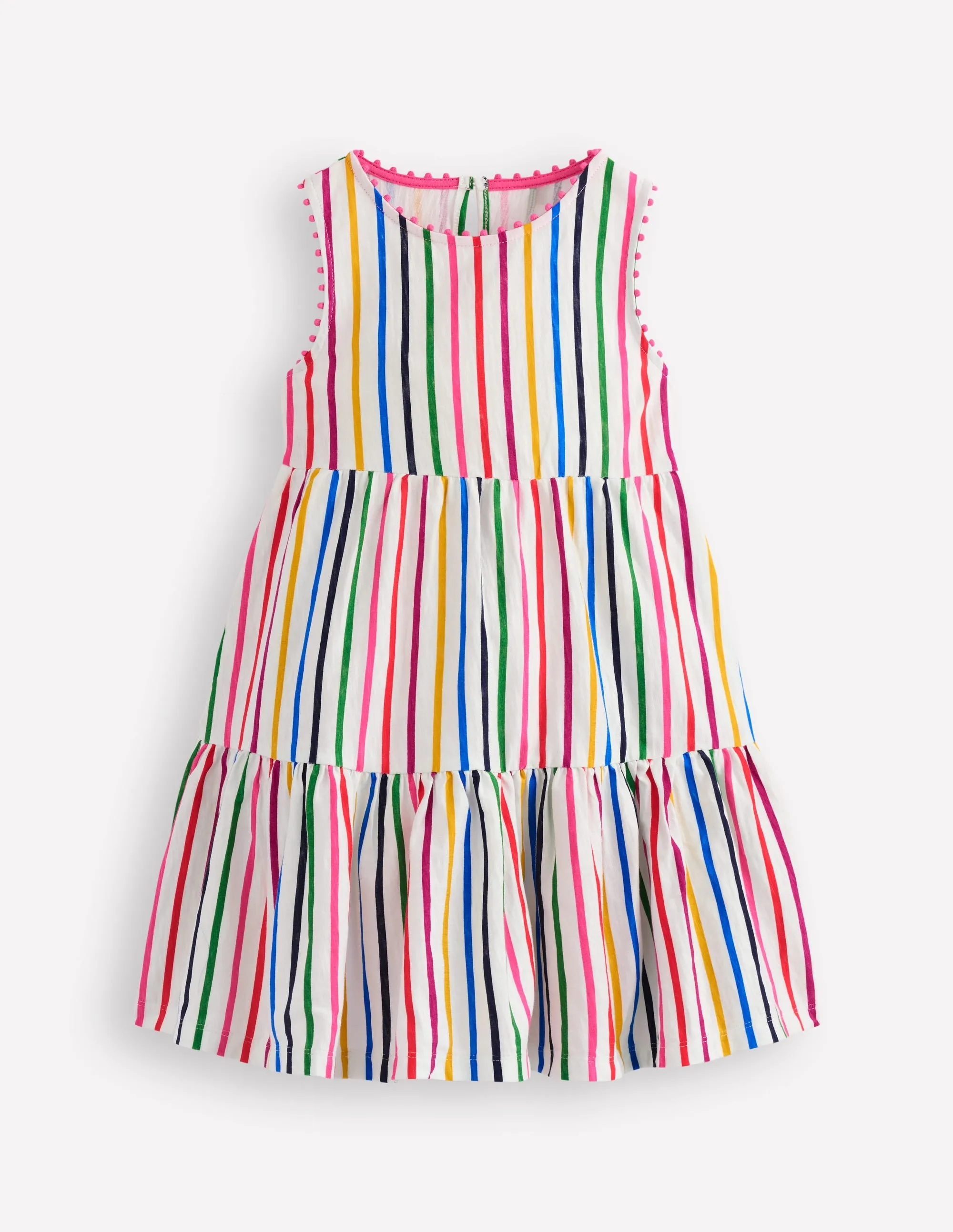 Ali Pom Trim Jersey Dress-Multi Stripe