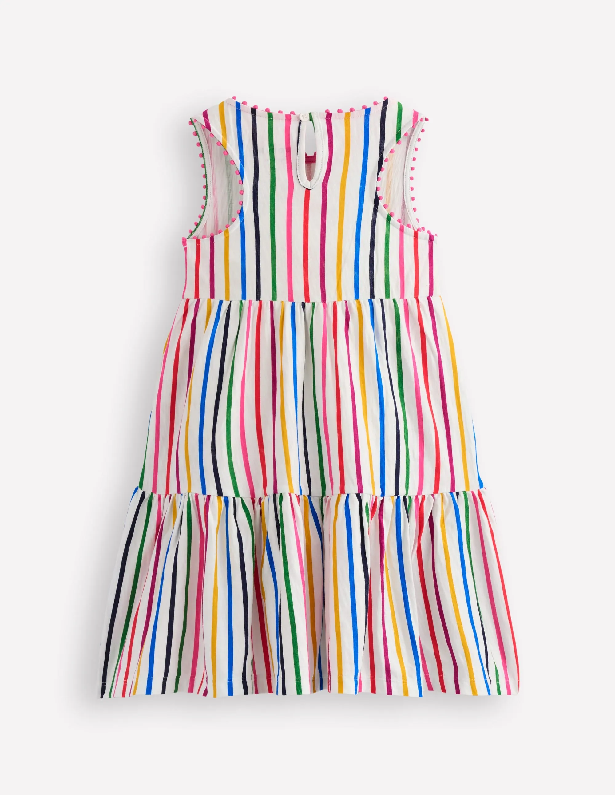 Ali Pom Trim Jersey Dress-Multi Stripe