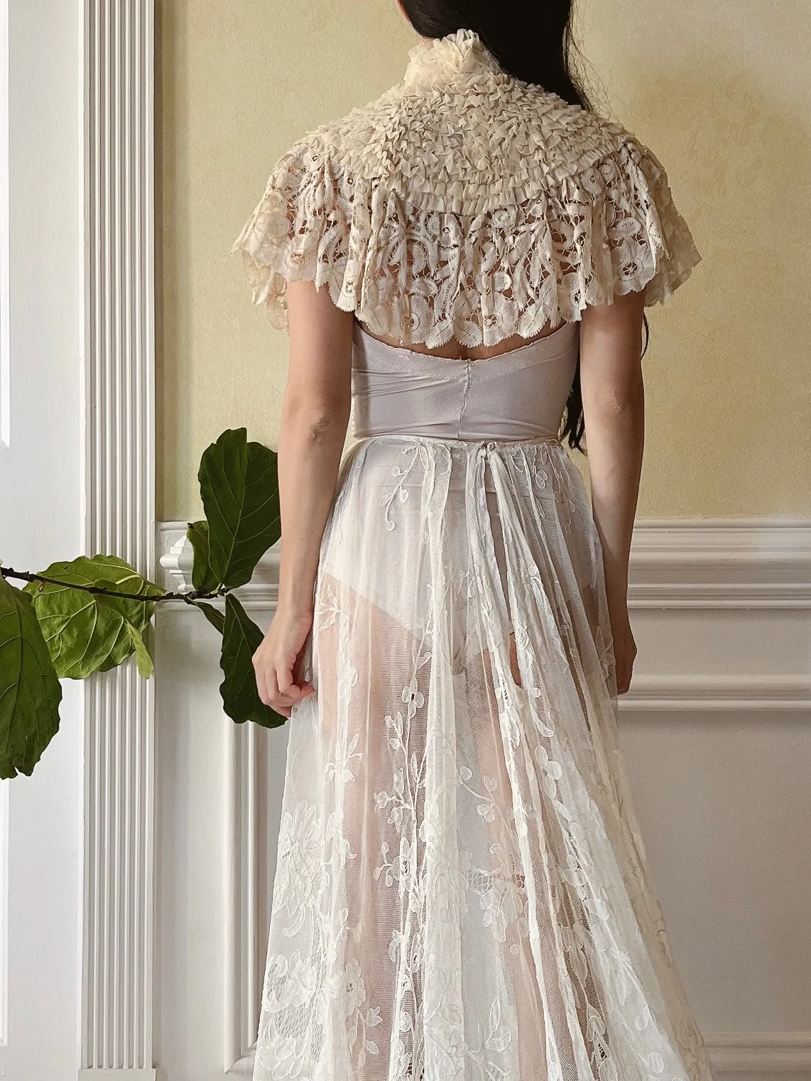 Antique Silk and Battenburg Lace Collar - XS