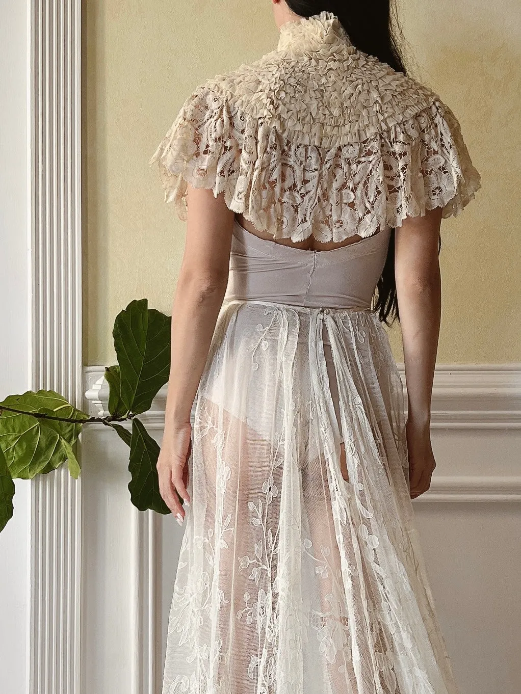 Antique Silk and Battenburg Lace Collar - XS