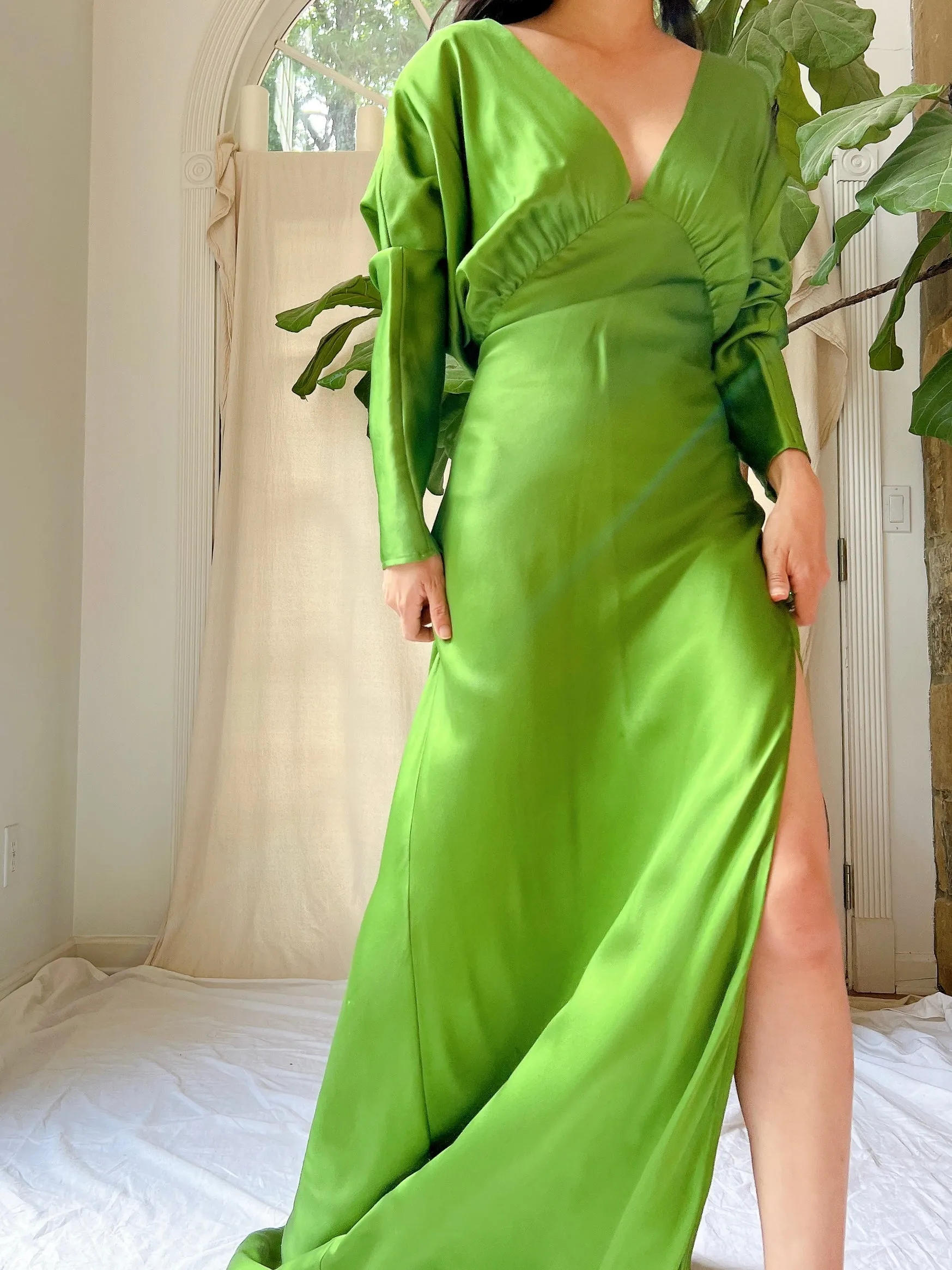 Apple Green Silk Bias Cut Gown - M
