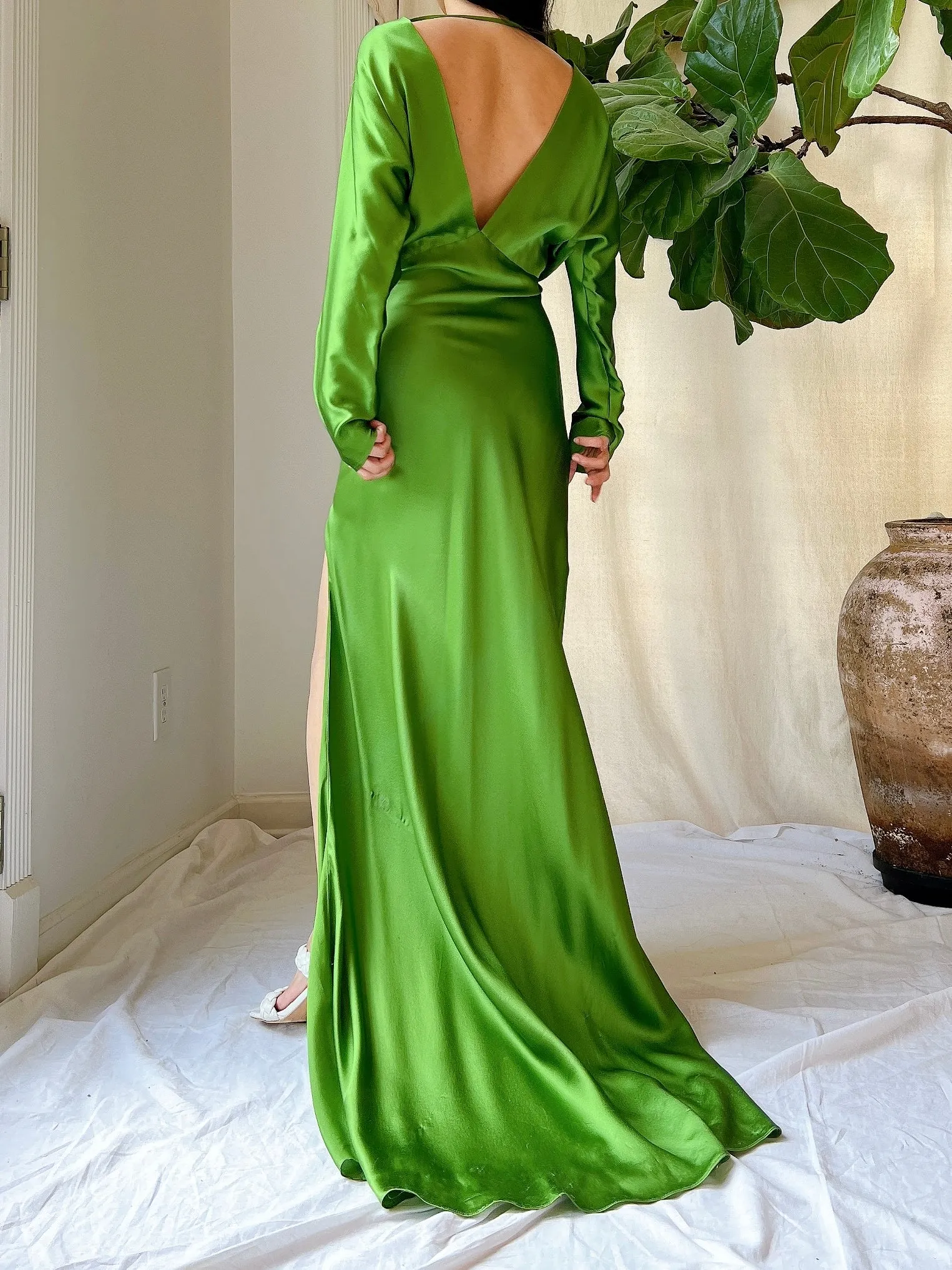 Apple Green Silk Bias Cut Gown - M