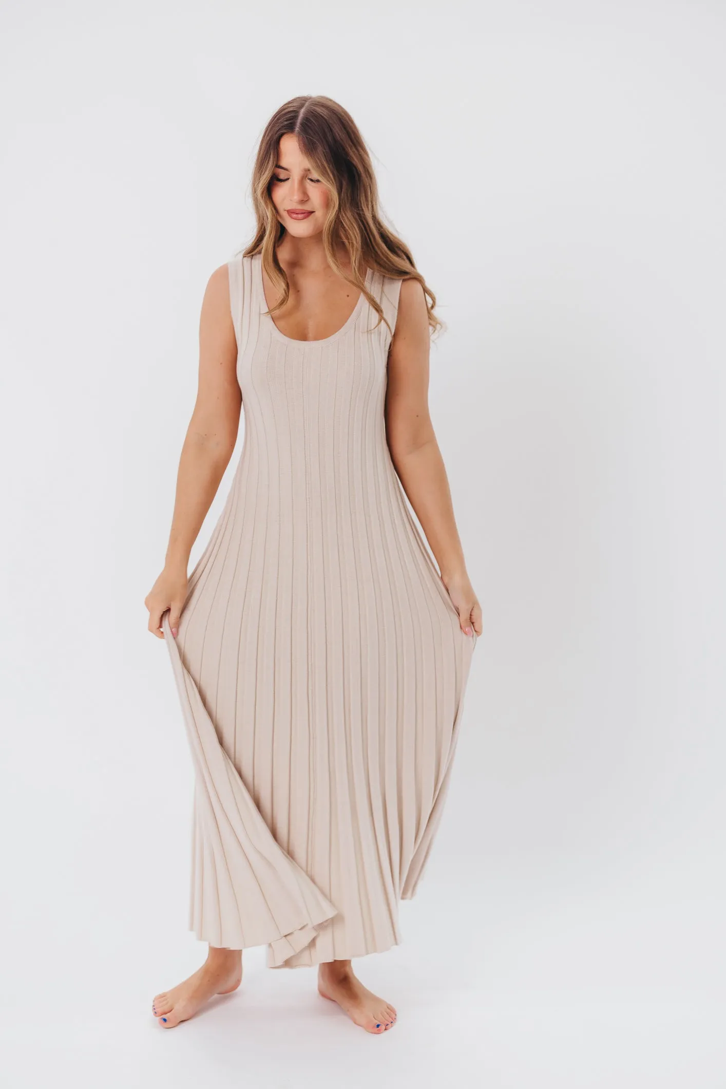 Bailey Ribbed Knit Maxi Dress in Taupe
