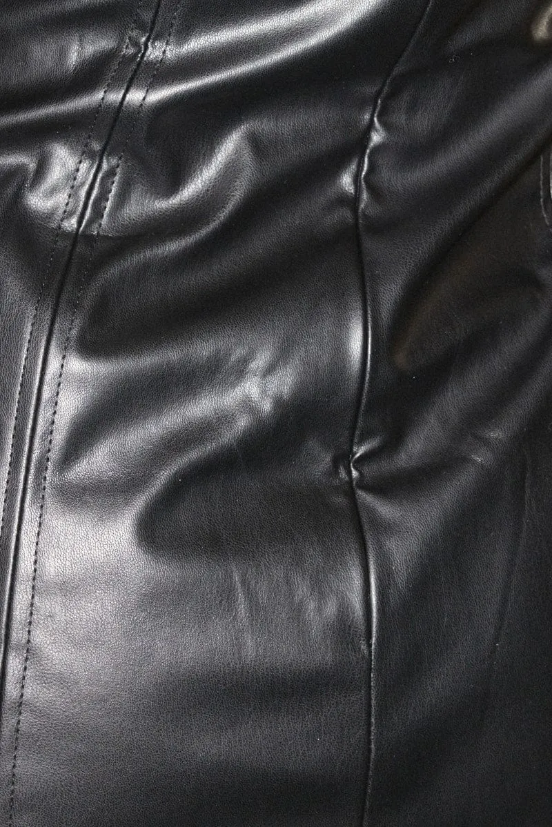 Black Dress Sleeveless Midi Boob Tube Faux Leather
