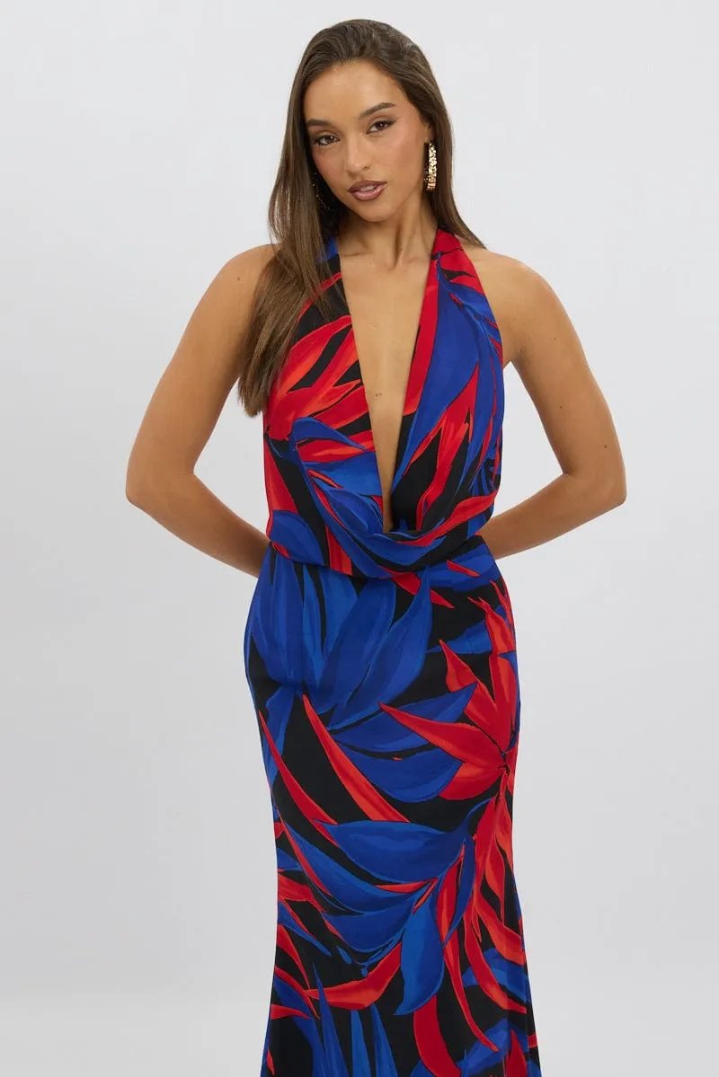 Black Floral Cowl Neck Maxi Dress