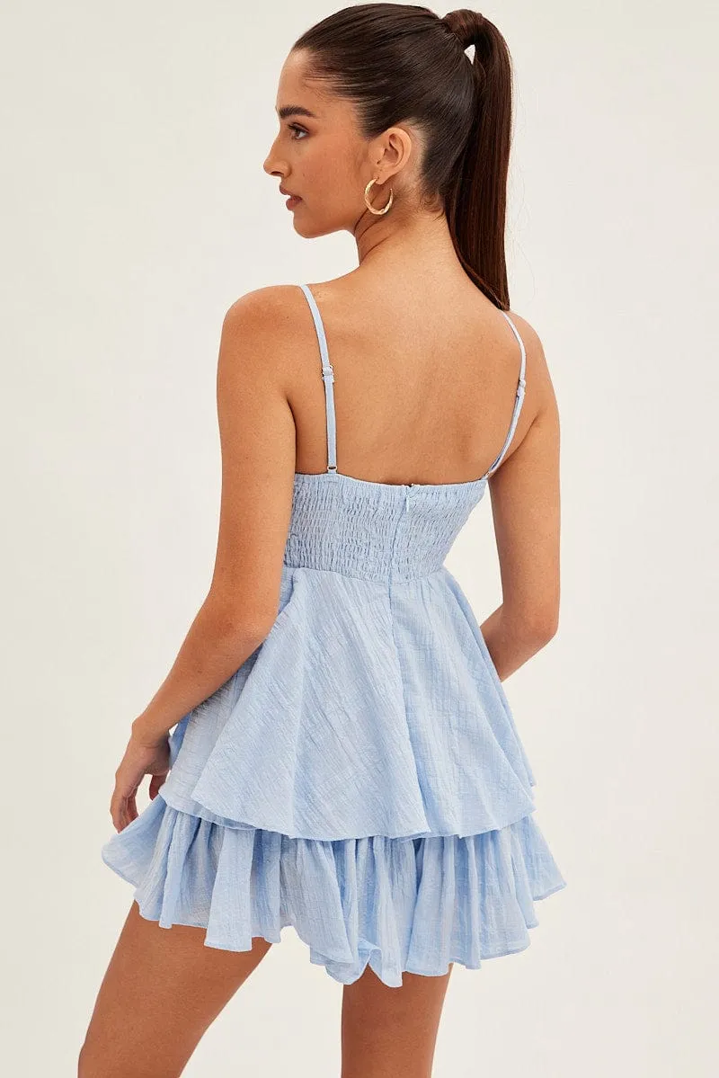 Blue Layered Playsuit Sleeveless V Neck