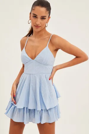Blue Layered Playsuit Sleeveless V Neck