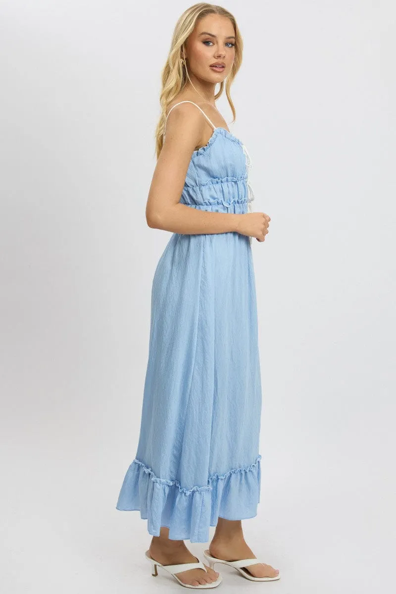 Blue Midi Dress Contrast Tie