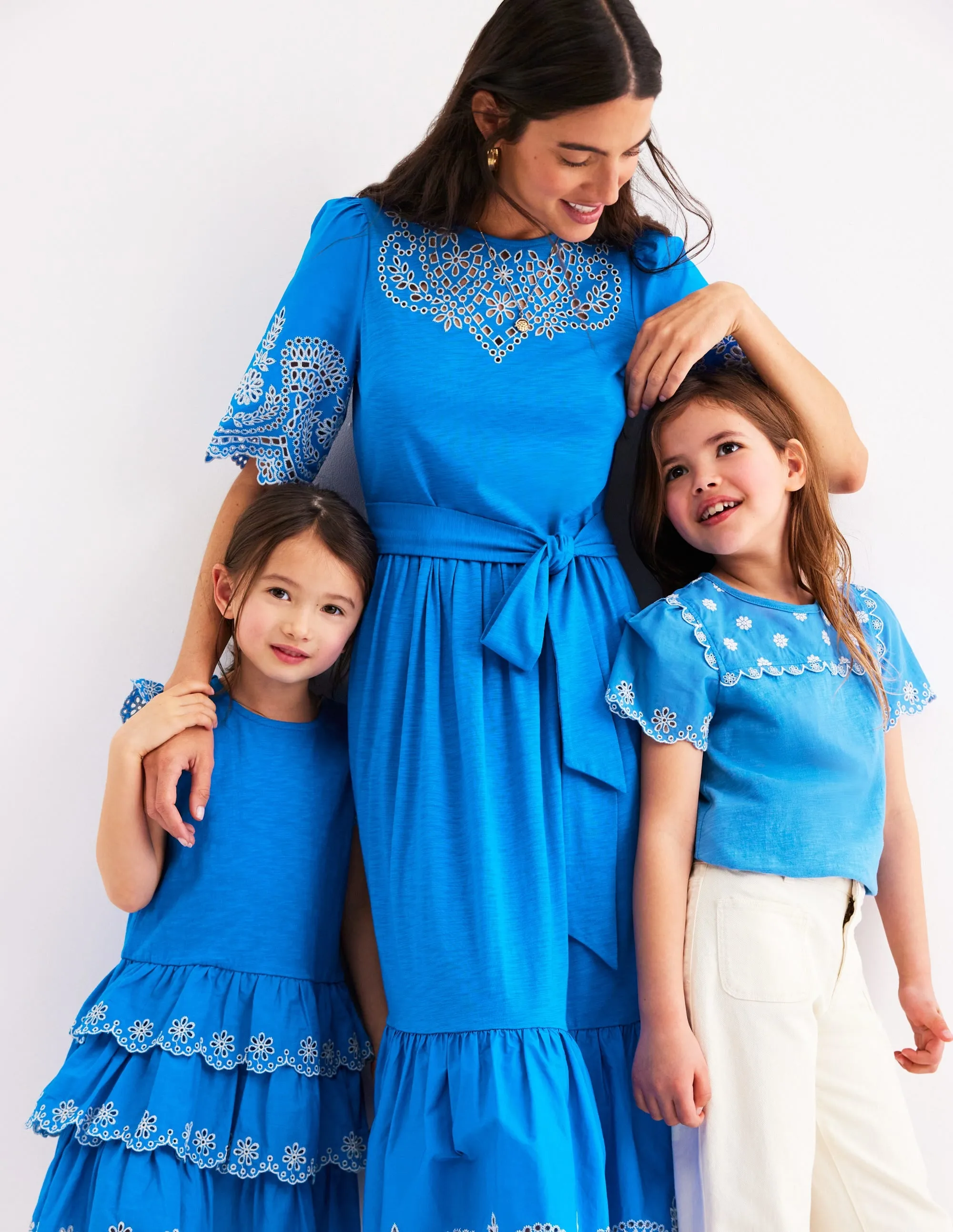 Broderie Mix Jersey Dress-Cerulean Blue