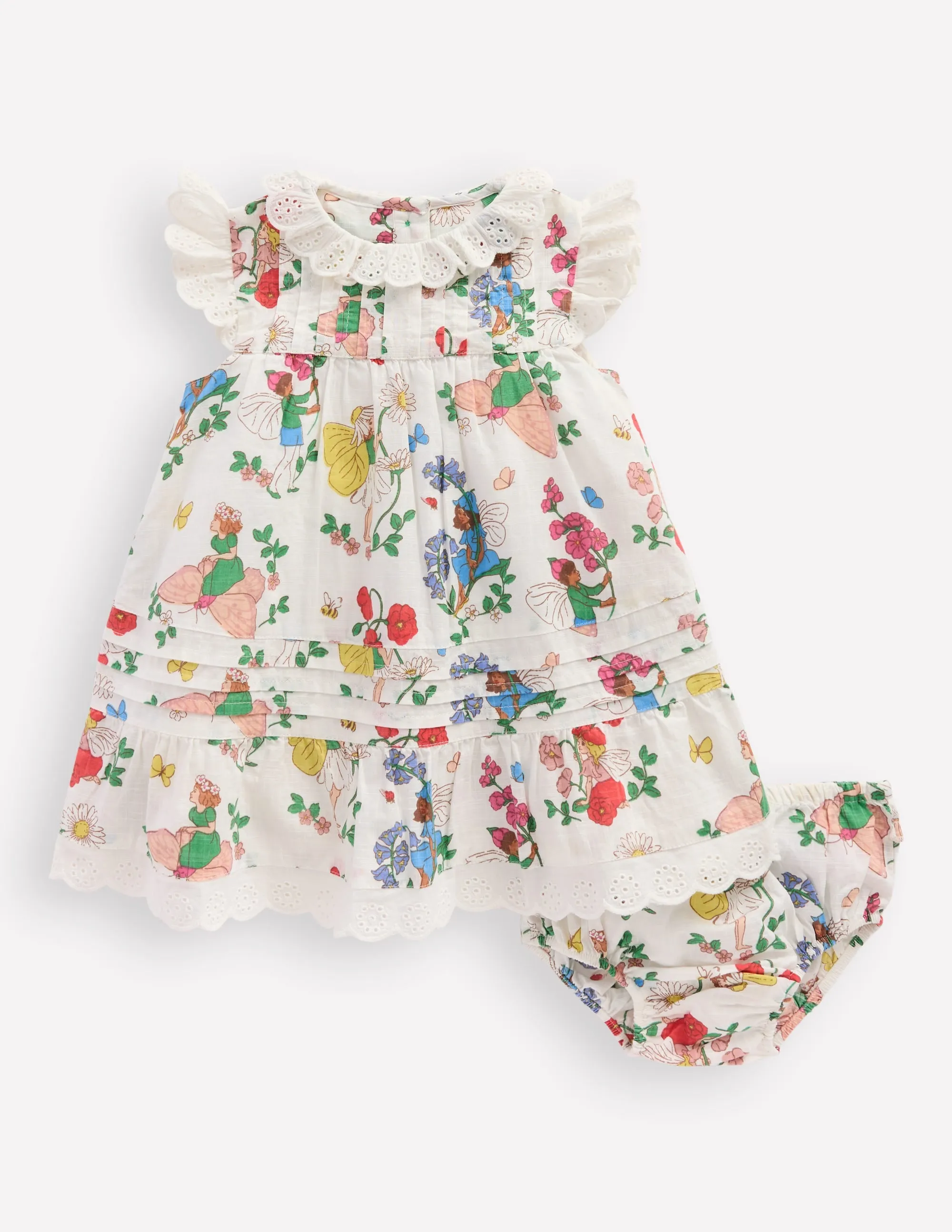 Broderie Ruffle Dress-Coconut Milk Fairies