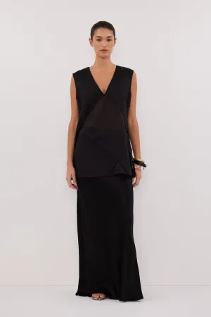 CARMEL BLACK RAMIE V NECK TOP