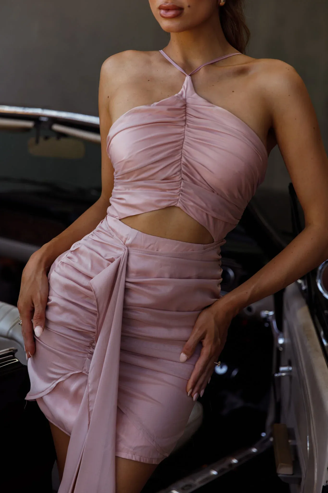 Casa Del Sol Ruched Cut-Out Dress Blush