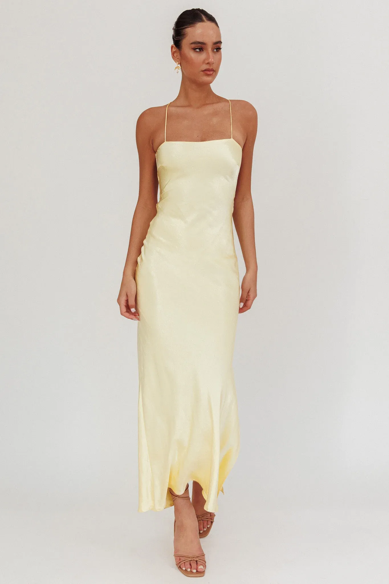 Dolce Life Backless Satin Maxi Dress Butter