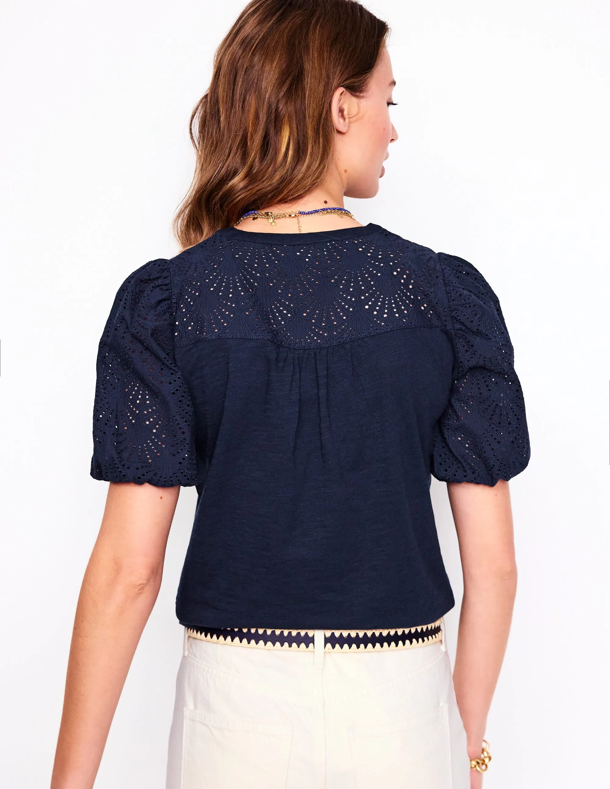 Dolly Broderie Top-Navy