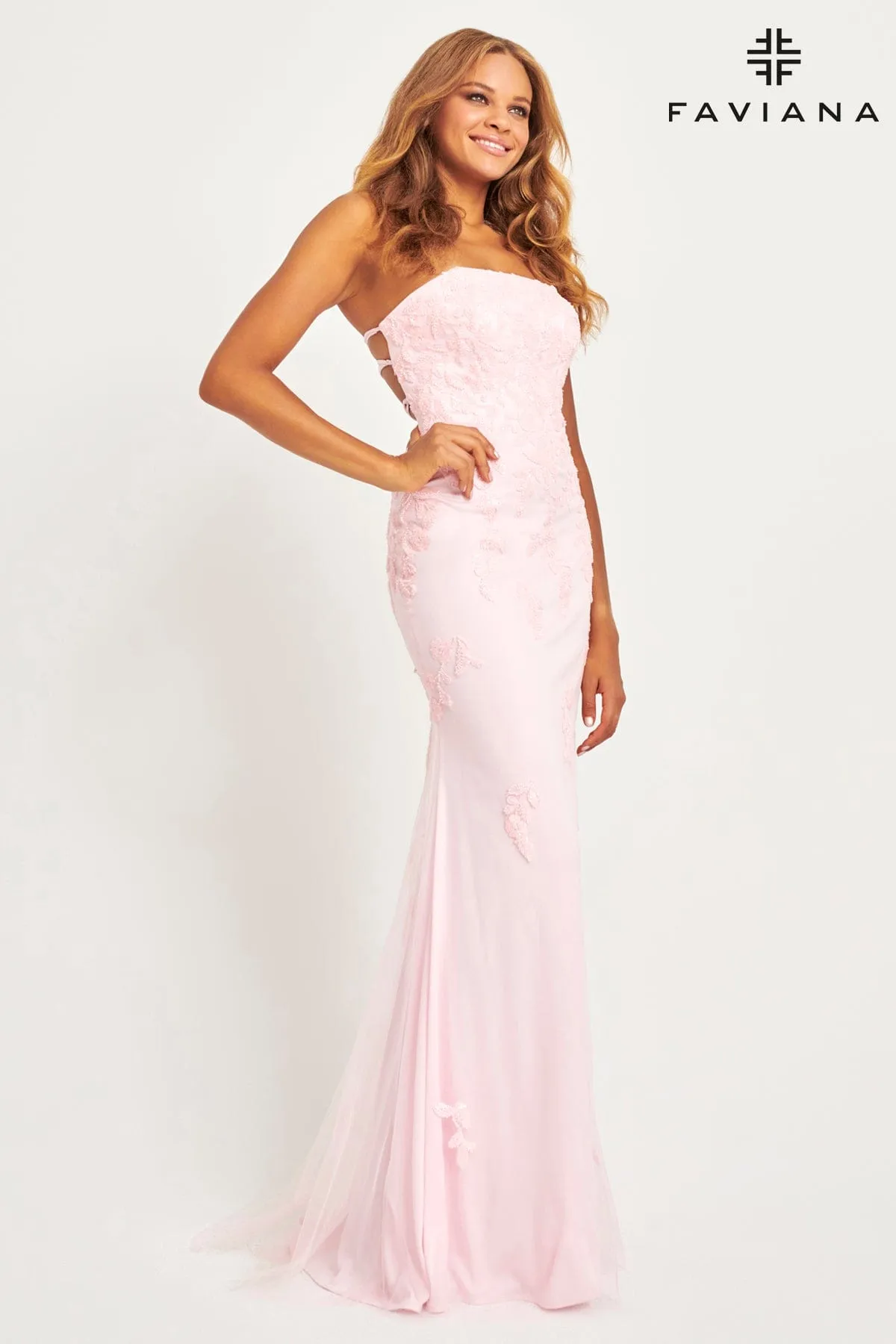 Faviana 11004 Prom Beaded Lace Long Formal Mermaid Dress