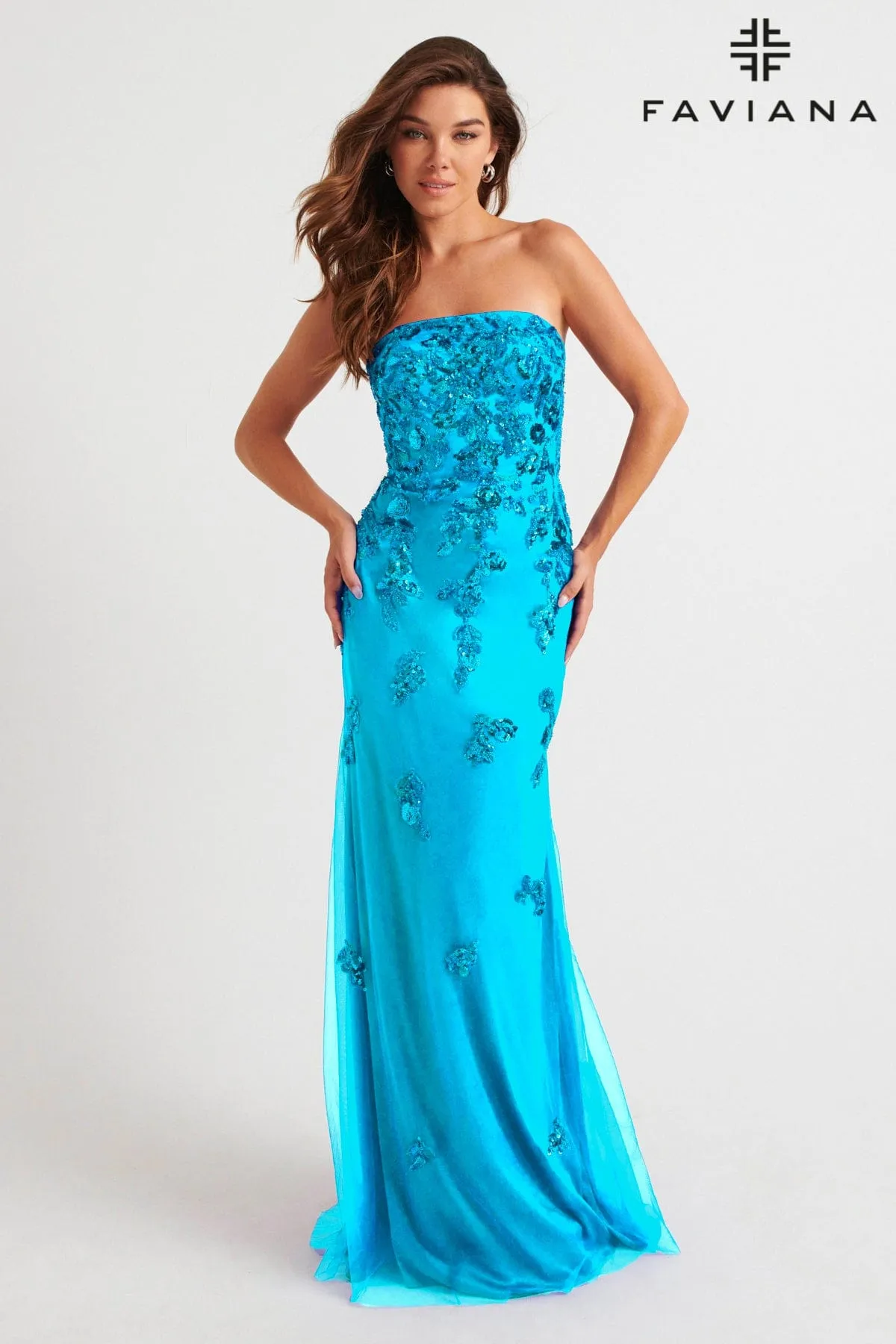 Faviana 11004 Prom Beaded Lace Long Formal Mermaid Dress