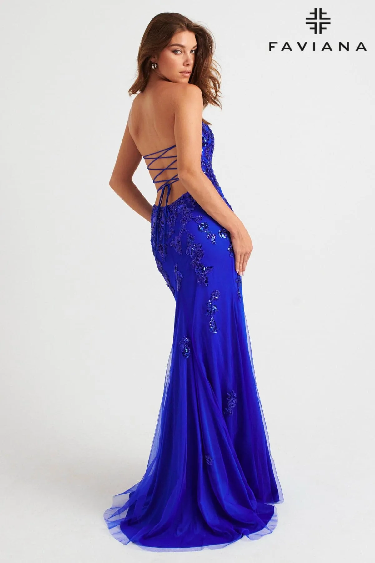 Faviana 11004 Prom Beaded Lace Long Formal Mermaid Dress