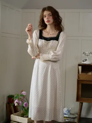【Final Sale】Mazie Square Collar Polka Dots Contrasting Lace-up Dress
