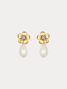Flower Pearl Drop Earrings