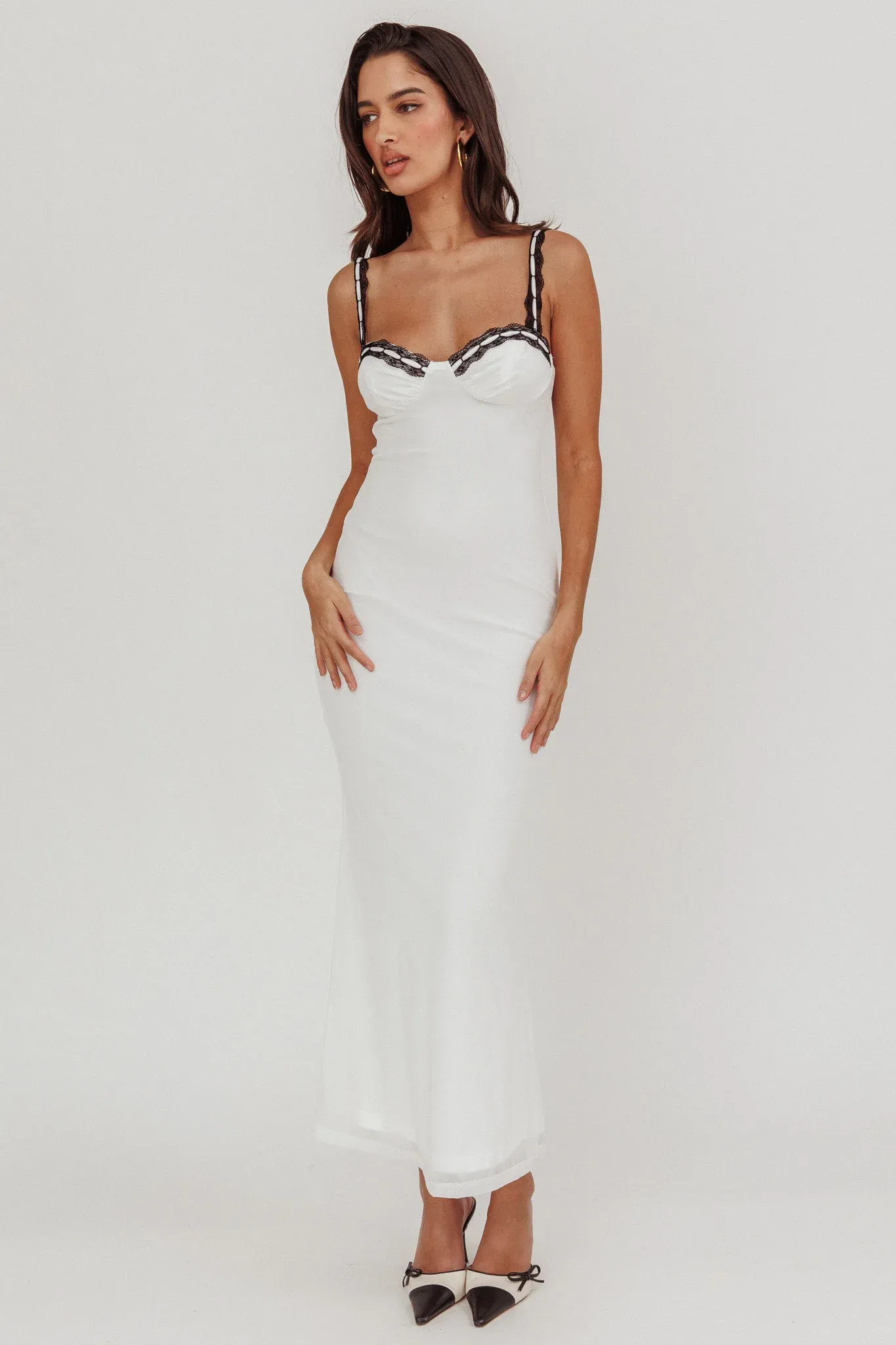 Girl Power Lace Strap Maxi Dress White