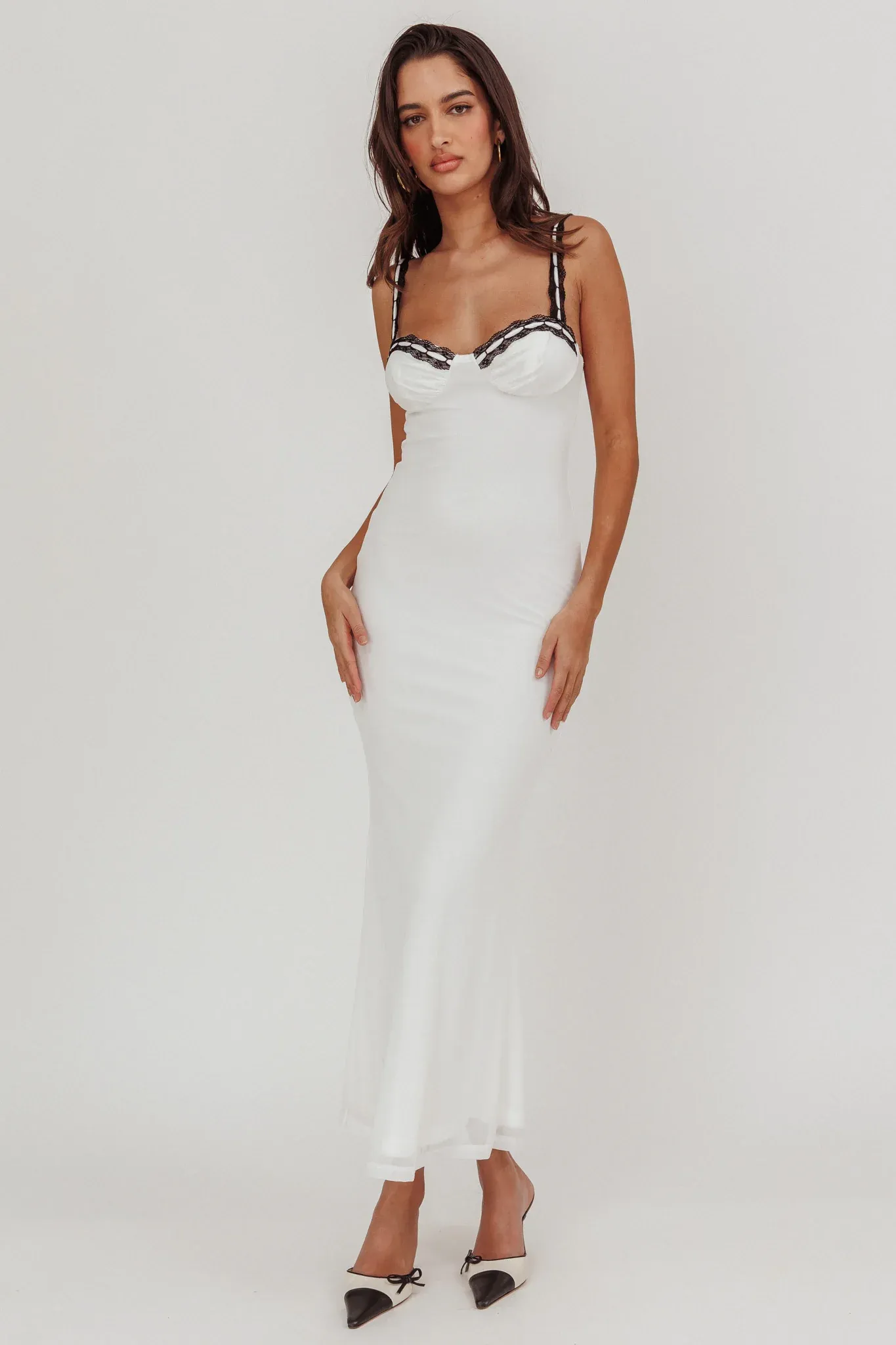 Girl Power Lace Strap Maxi Dress White
