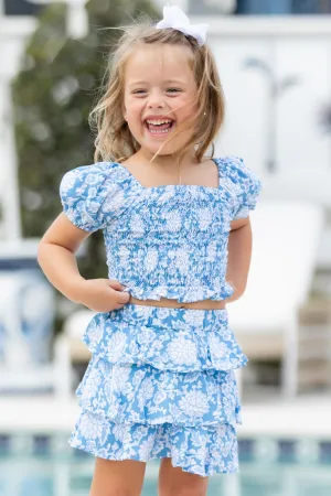 Girl's Kiki Set Top  Skirt / French Blue Floral