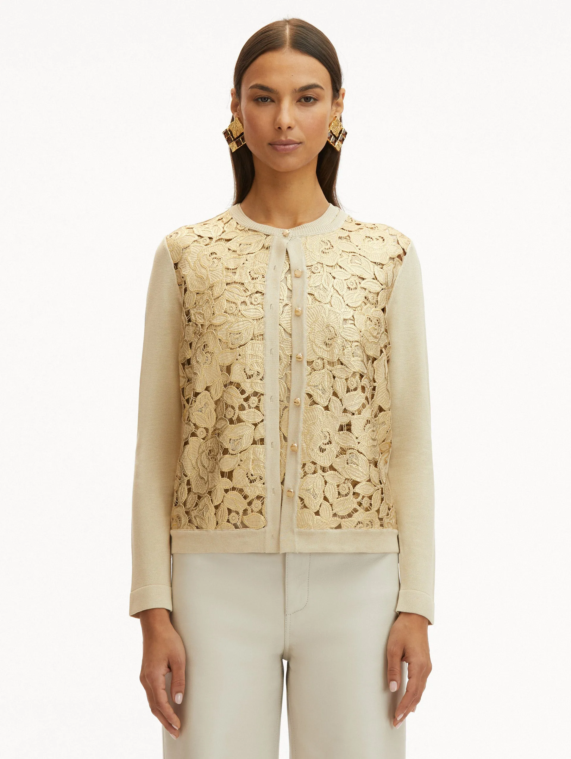 Gold Foil English Rose Inset Cardigan