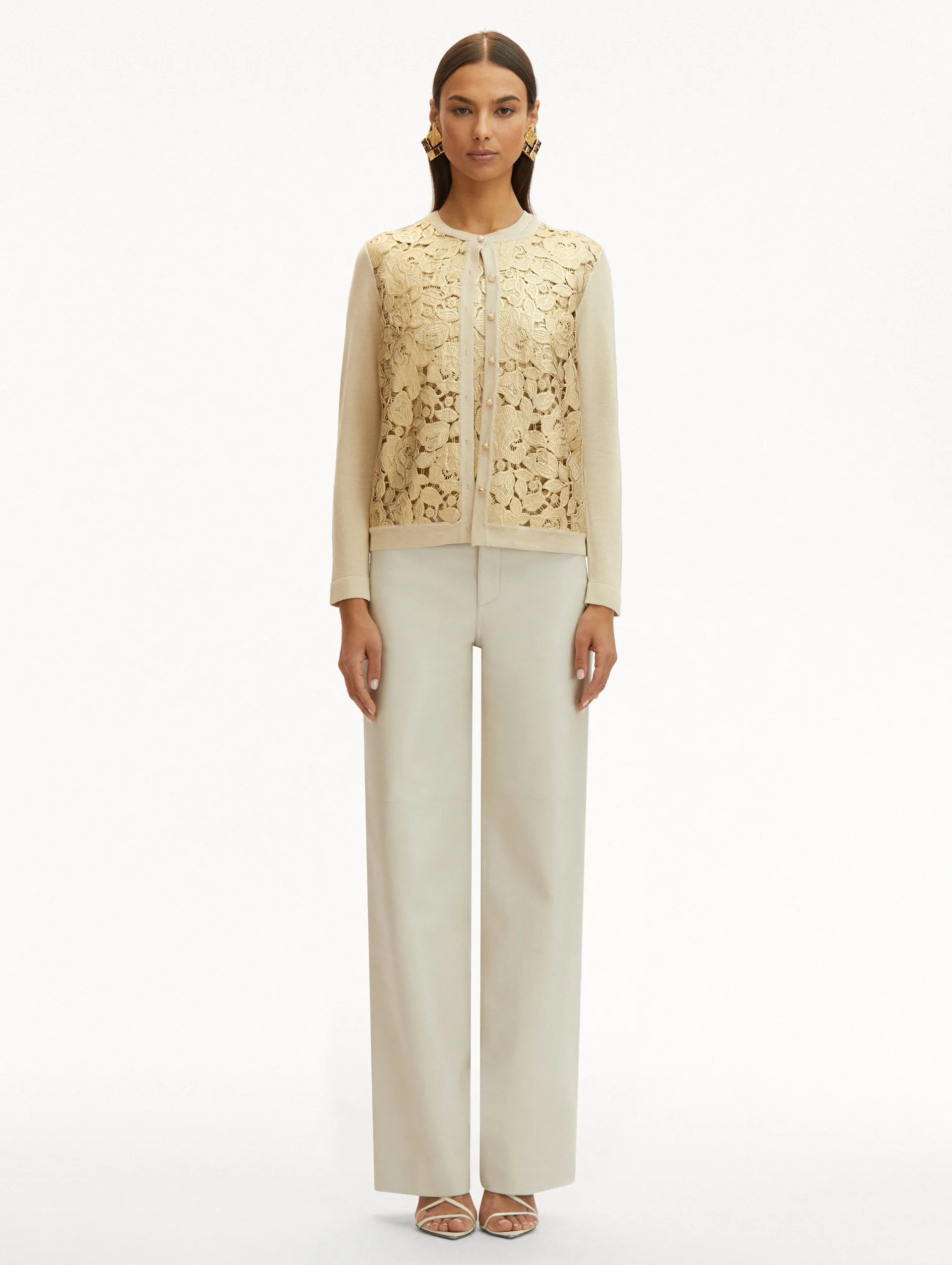 Gold Foil English Rose Inset Cardigan