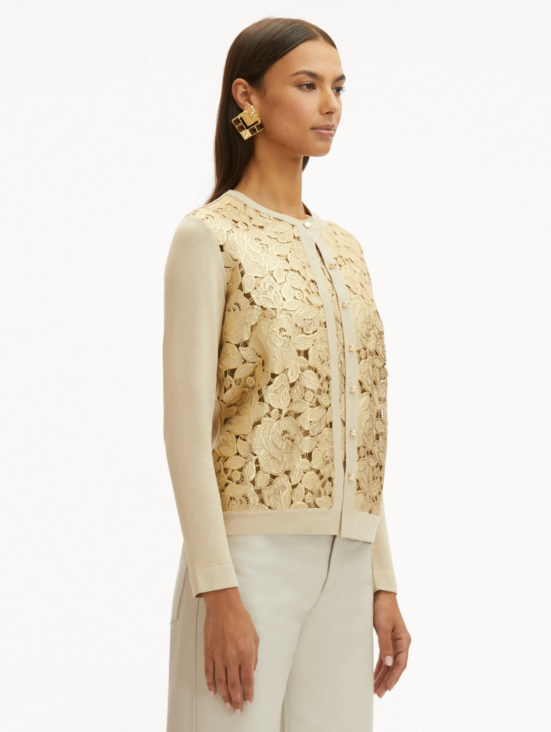 Gold Foil English Rose Inset Cardigan