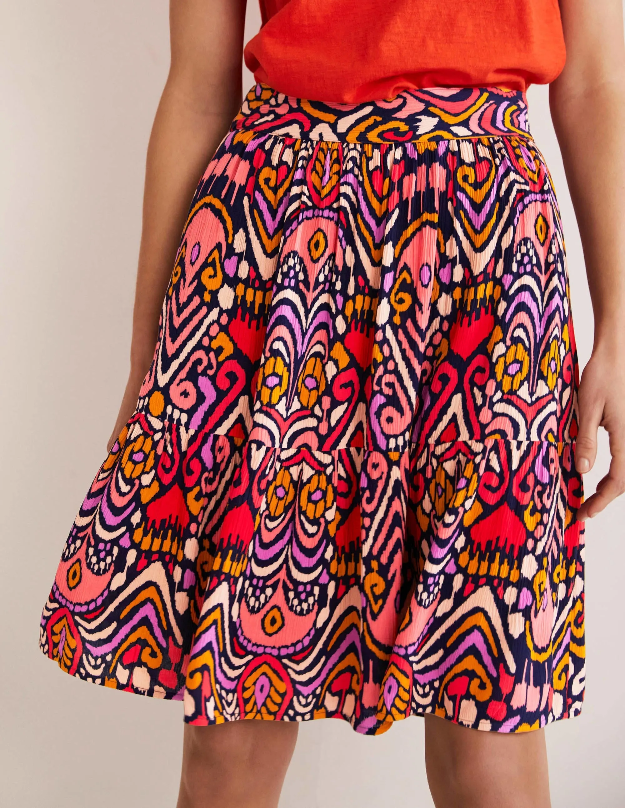 Grace Crinkle Mini Skirt-French Navy. Ikat Charm