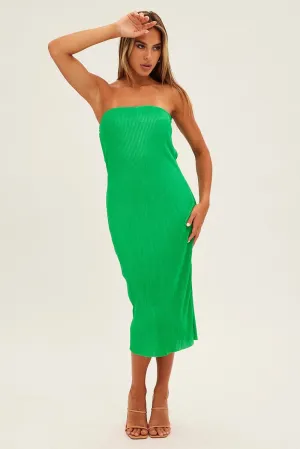 Green Midi Dress Bandeau Plisse