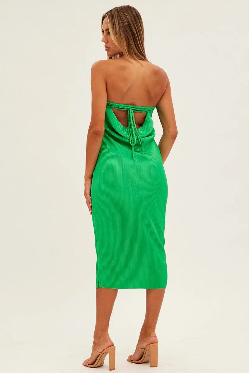 Green Midi Dress Bandeau Plisse