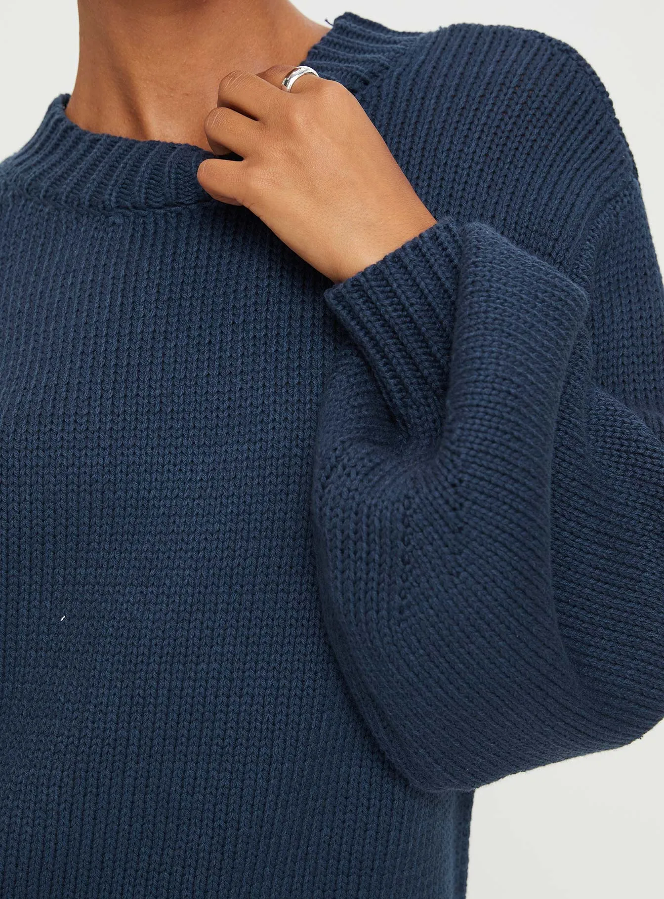 Harmony Balloon Sleeve Knit Mini Dress Navy